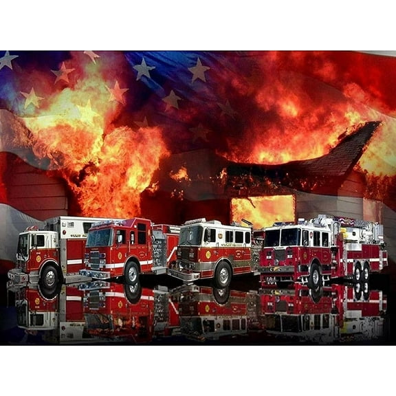 Red Fire Truck American Flag -500 Piece Wooden Puzzles-Adult Puzzle Props-Educational Gifts -Unique Shaped Puzzles.