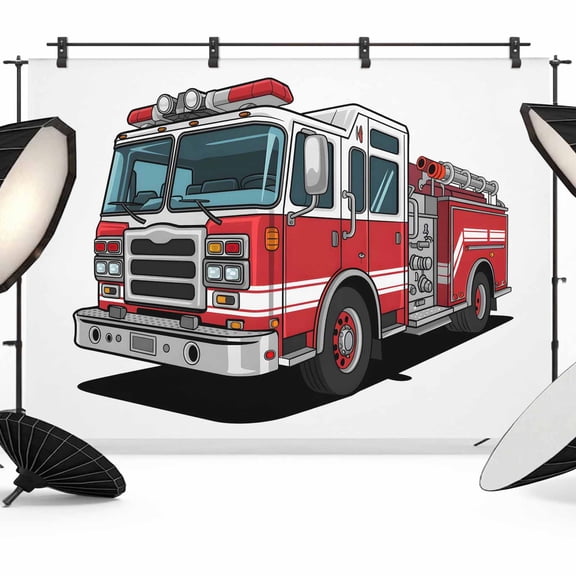 Red Fire Truck Backdrop for Photography, Retro Classic Car Cartoon Photo Backdrop Portrait Background Party Banner Photo Backgrounds for Studio Booth Props, 12x8ft