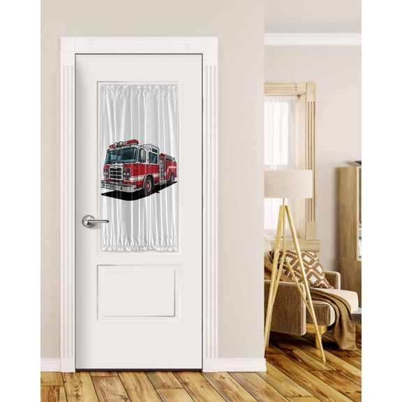 Red Fire Truck Blackout Door Curtains for French, Glass,Front, Back, Patio Door, Funny Cute Car Thermal Insulated Rod Pocket Window Curtain Drapes With Tiebacks 25"x40"