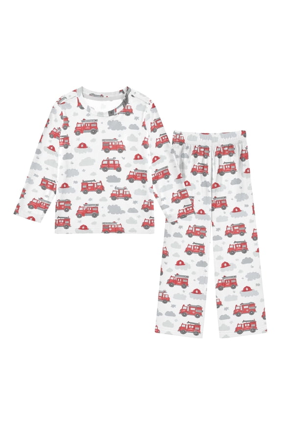 Red Fire Truck Cozy Soft Long Sleeves Top and Pants 2 Piece Cool Pjs Pajamas Set Sleepwear Size 3-11Y