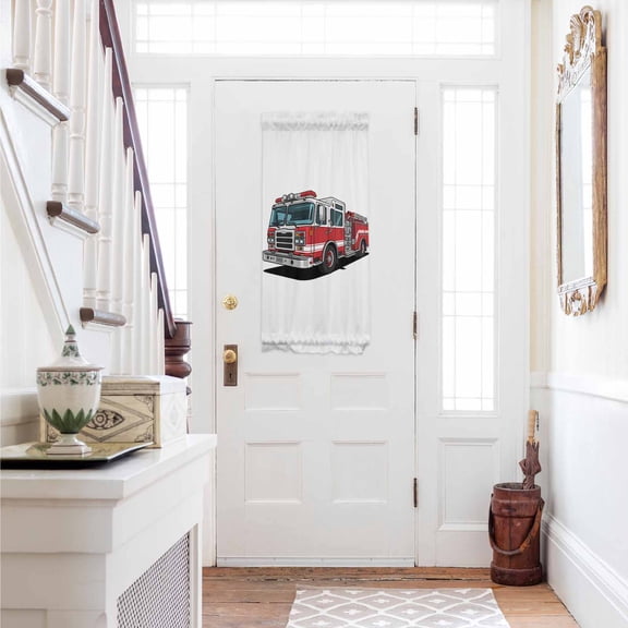 Red Fire Truck Door Curtains for Door Window, French Sidelight Front Back Door Curtains With Tieback, Funny Cute Car Kitchen Rod Pocket Drapes Panel, 25"x40"