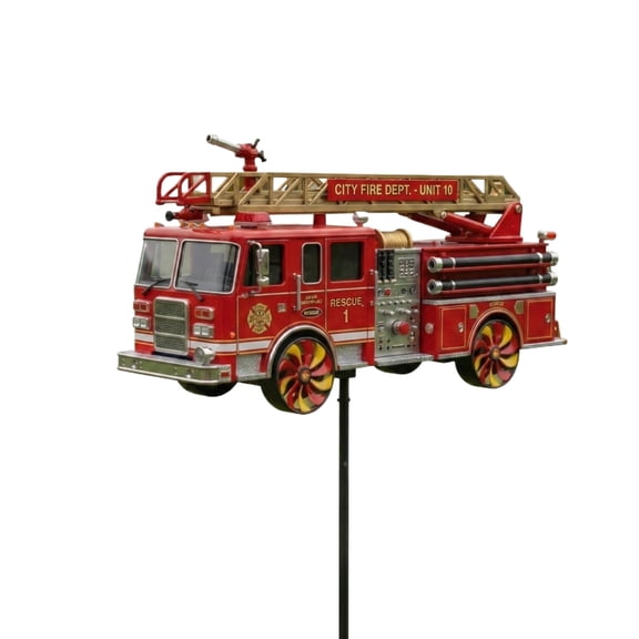 Red Fire Truck Garden Stake Decor Metal Outdoor Lawn Ornament for Kids Play Area, Backyard, Patio & Birthday Party Rust-Resistant, Easy Insert Ground Spike