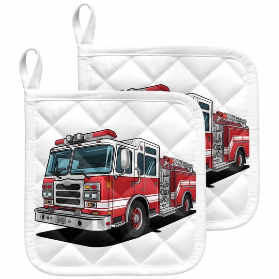 Red Fire Truck Pot Holders for Kitchen Heatproof Potholder, 2 Pack Funny Cute Car Hot Pads Multipurpose Oven Pads Cloth Potholders Trivet for Cooking and Baking