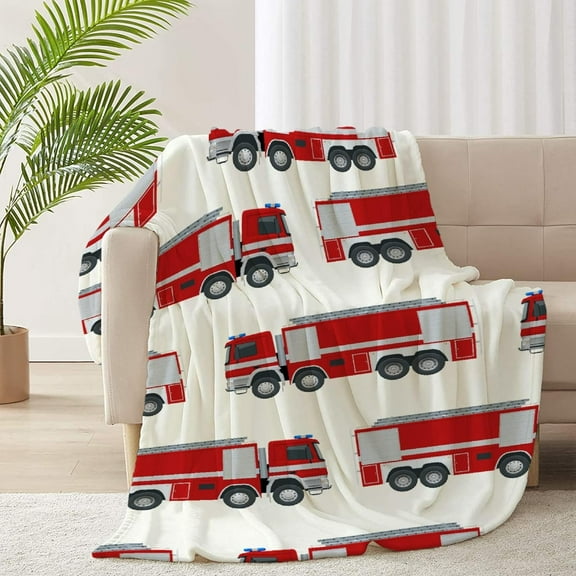 Red Fire Truck Rescue Emergency Truck2 Flannel Lightweight Blankets Quilt Plush Fleece Soft Bedding Throw Blanket for Couch and Bed 40"x30" for Pet