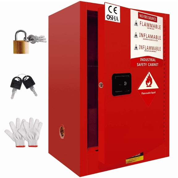 Red Fireproof Safety Cabinet, Equipped With A Three Point Locking System, Double-Walled Steel Structure And Ventilation Design, Suitable For The Storage Of Hazardous Chemicals