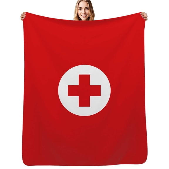 Red First Aid Logo Simple Medical Flannel Blanket Warm Soft Bedding Throws Winter Camping Chair Sofa Bed