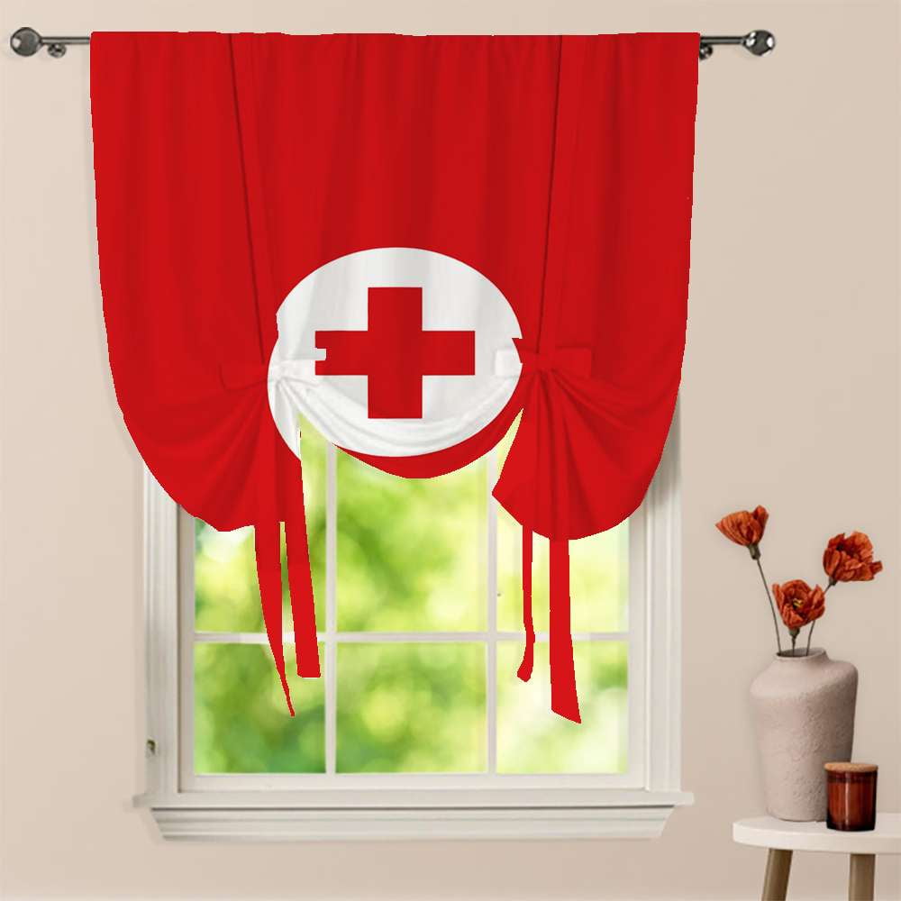 Red First Aid Logo Simple Medical Window Curtain for Living Room Roman ...