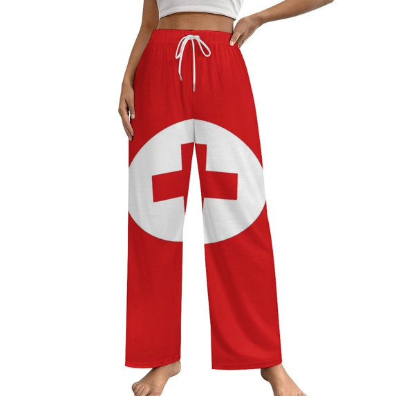 Red First Aid Logo Simple Medical Women's Pajamas Pajama Pants Women's Sleepwear Lounge Sleep Bottoms Stretch with Pockets