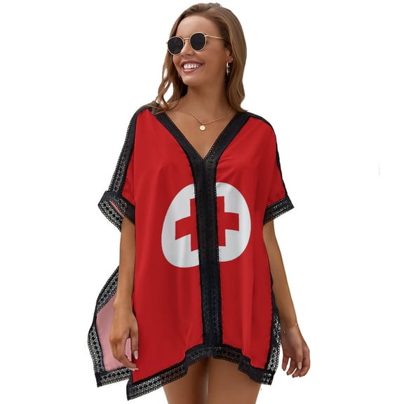 Red First Aid Logo Simple Medical Women's Swimsuit Coverup Summer Beach Cover Up Bathing Suit Dress