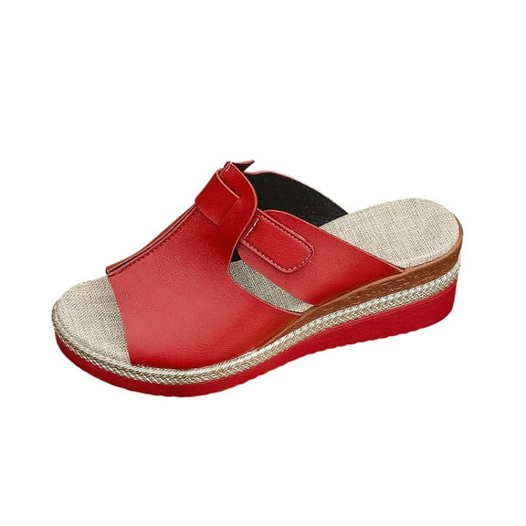 Red Fish Mouth Slide Slippers For Women Wedge Heel Thick Bottom Summer Casual Sandals Comfortable Outdoor Shoes