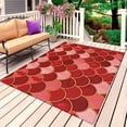 thumbnail image 1 of Red Fish Scale Outdoor Rug for Patio/Deck/Porch, Non-Slip Large Area Rug 4 x 6 Ft, Modern Geometric Ombre Abstract Moroccan Indoor Outdoor Rugs Washable Area Rugs, Camping Rug Carpet Runner, 1 of 8
