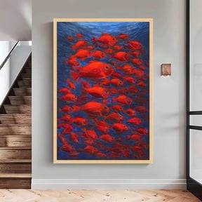 Red Fish School, Underwater Ocean Wall Art, Ready to Hang, Large, Oversized Poster, Poster Only