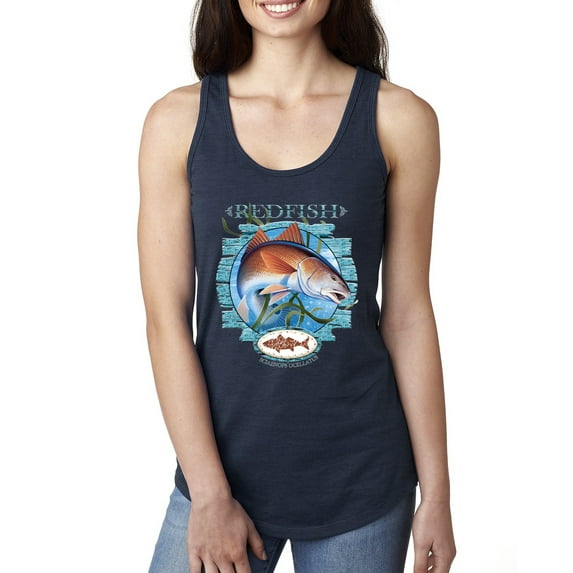 Red Fish Sciaenops Ocellatus Ladies Racerback Tank Top, Navy, Medium