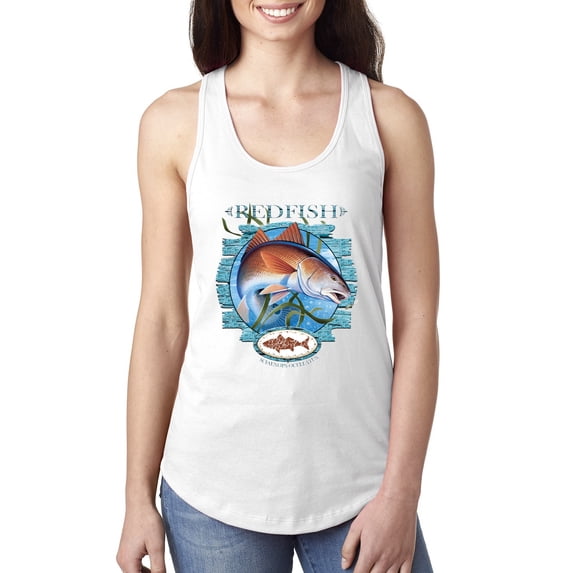 Red Fish Sciaenops Ocellatus Ladies Racerback Tank Top, White, Small