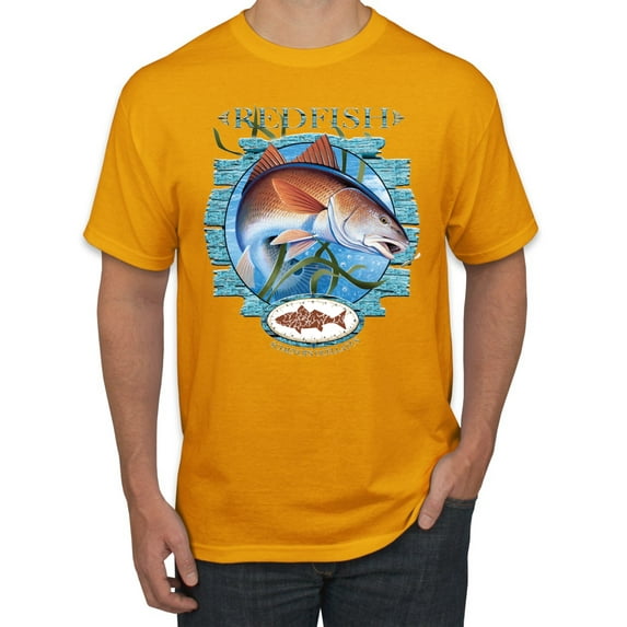 Red Fish Sciaenops Ocellatus Men's Graphic T-Shirt, Gold, 4XL