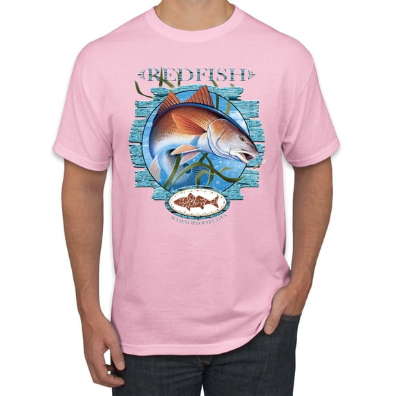 Red Fish Sciaenops Ocellatus Men's Graphic T-Shirt, Light Pink, 2XL