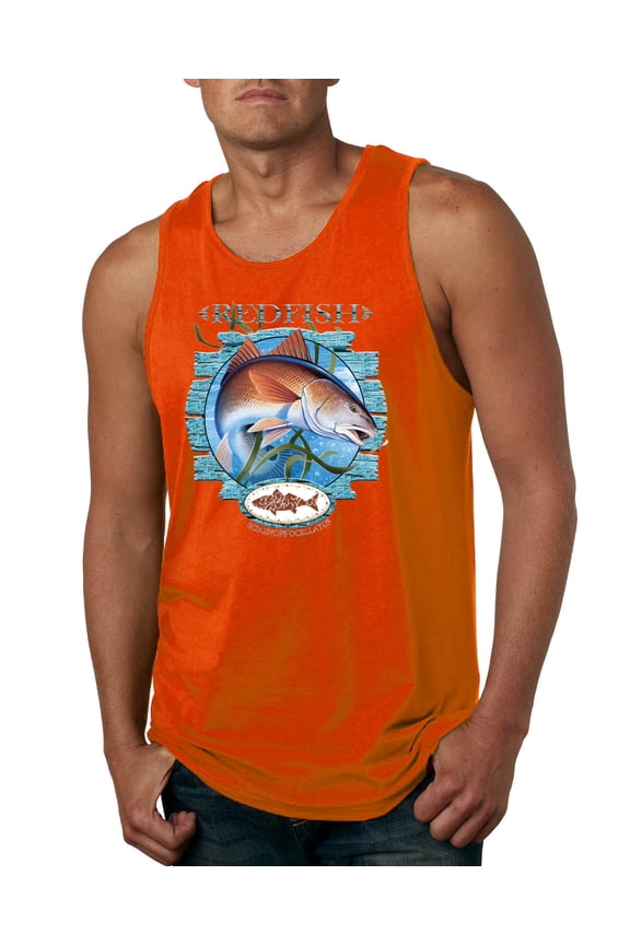 Red Fish Sciaenops Ocellatus Mens Graphic Tank Top, Orange, Medium