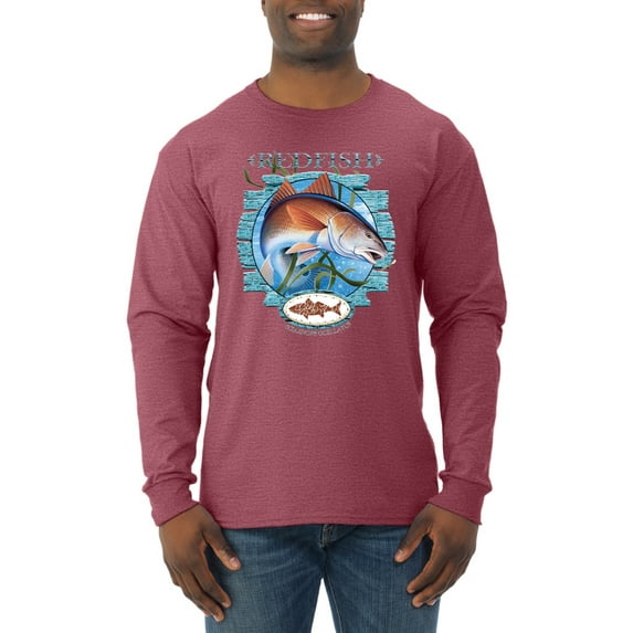 Red Fish Sciaenops Ocellatus Mens Long Sleeve Shirt, Vintage Heather Red, Small