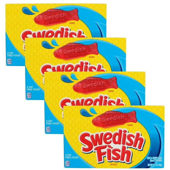 Red Fish Soft & Chewy Candy 3.1 oz Theater Box Gummy for Birthday Holiday Christmas Stocking Stuffers Party Favor Sweet Treats Goodie Bowl Basket Fillers Movie Night Snacking Gift Supplies - Pack of 4