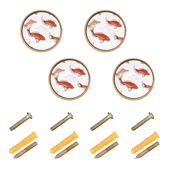 Red Fish on White Cabinet Furniture Knobs Drawer Metal Pulls 1.26in Acrylic Zinc Alloy Dual Screw Set