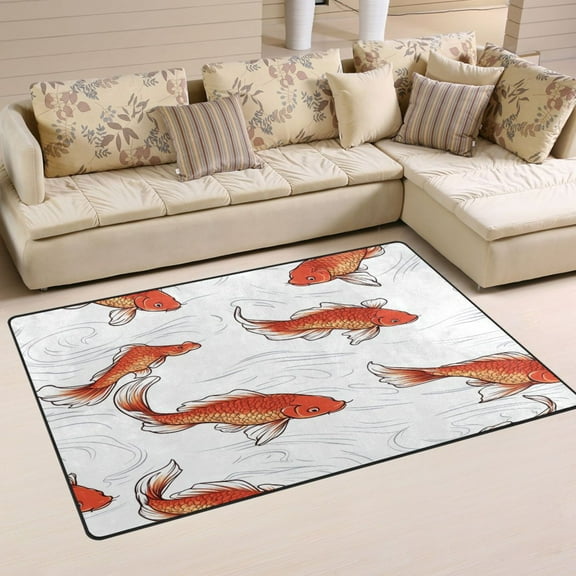 Red Fish on White Soft Polyester Area Rug 31''x20'', Non Slip, Memory Foam, Water Absorbent