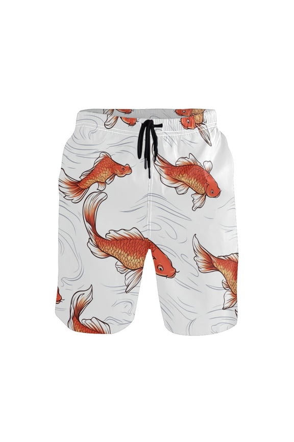 Red Fish on White XX-large Size Men's Quick Dry Beach Shorts with Mesh Lining, Lightweight