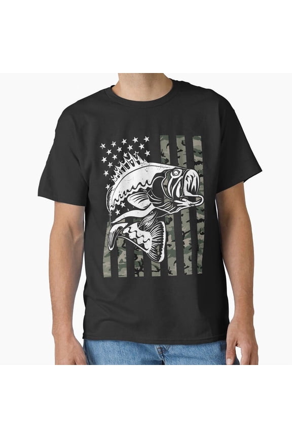 Red Fishing Camo USA Flag Bass Fisherman Birthday Gift T-Shirt, for Men & Women, up to Size 5XL