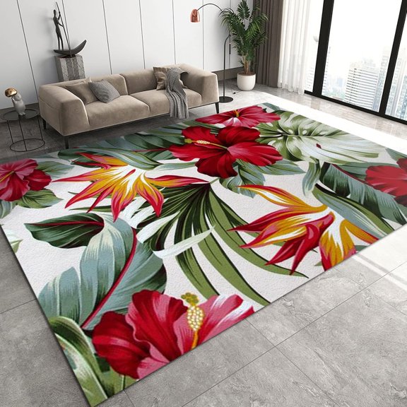 Red Five-Leaf Flower Area Rugs, Plant Apartment Carpet, Lounge Rug Pattern Clear Comfortable Feet Soft Feel Apply To Office Family And Pet 4x5ft