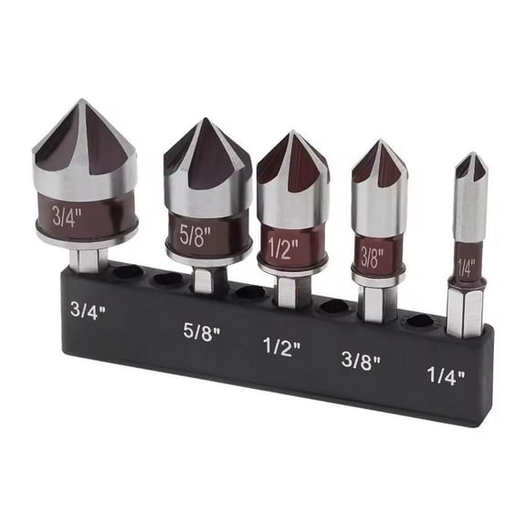 Red Five-Piece Chamfering Tool Set, High Carbon Steel Deburring Tools for Metalworking