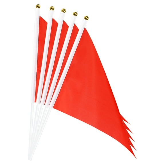 Red Flag Stick, Hand Held Small Mini DIY Flag 8.2x5.5 Inch Triangle Pack of 20