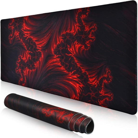 Red Flame Pattern Gaming Mouse Pad - Large Mouse Pad 31.5x15.75 Inch, Long Big Mouse Mat with Non-Slip Base, Extended Keyboard Mousepad, Perfect for Gamers, Office & Home