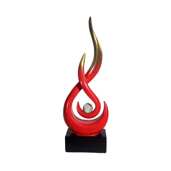 Red Flame Sculpture, Art Deco Resin Statue for Home Decor, Modern Abstract Decorative Piece for Living Room and Bookshelf, 11 inch Statue