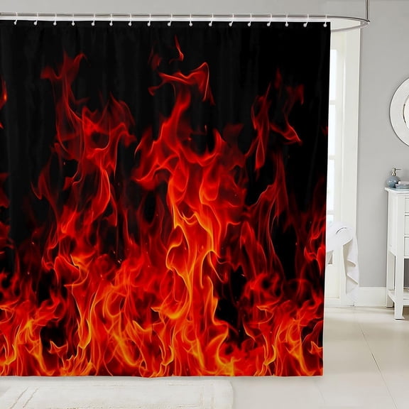 Red Flame Shower Curtain with Hooks Cool Burning Flames Bath Curtain Modern Fashion Waterproof Shower Curtains Black Bathroom Curtains with hooks-72"W x 72"L (Pack of 1)