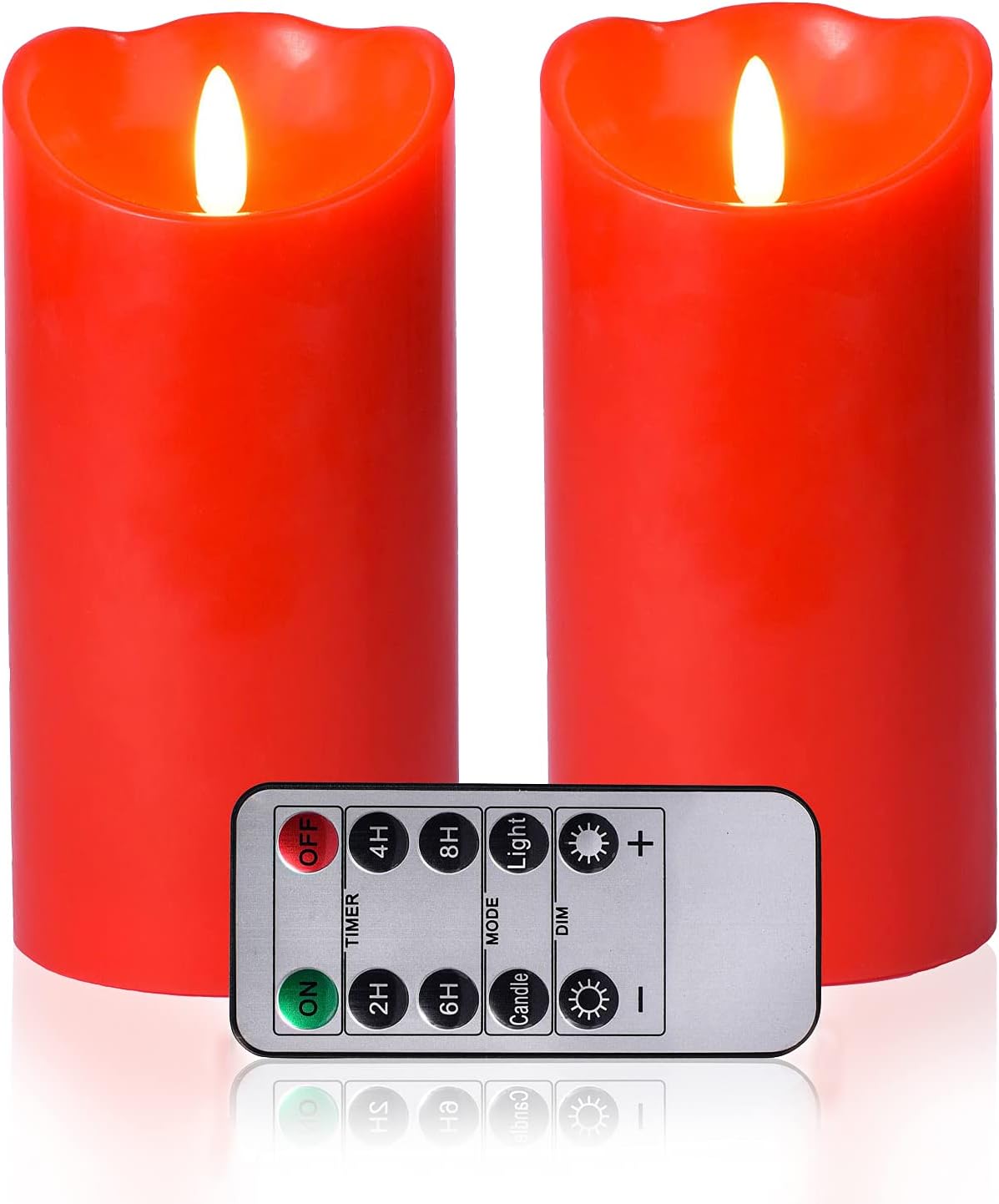 Red Flameless Candles 2 Piece Set Flickering Flame Effect, LED Pillar