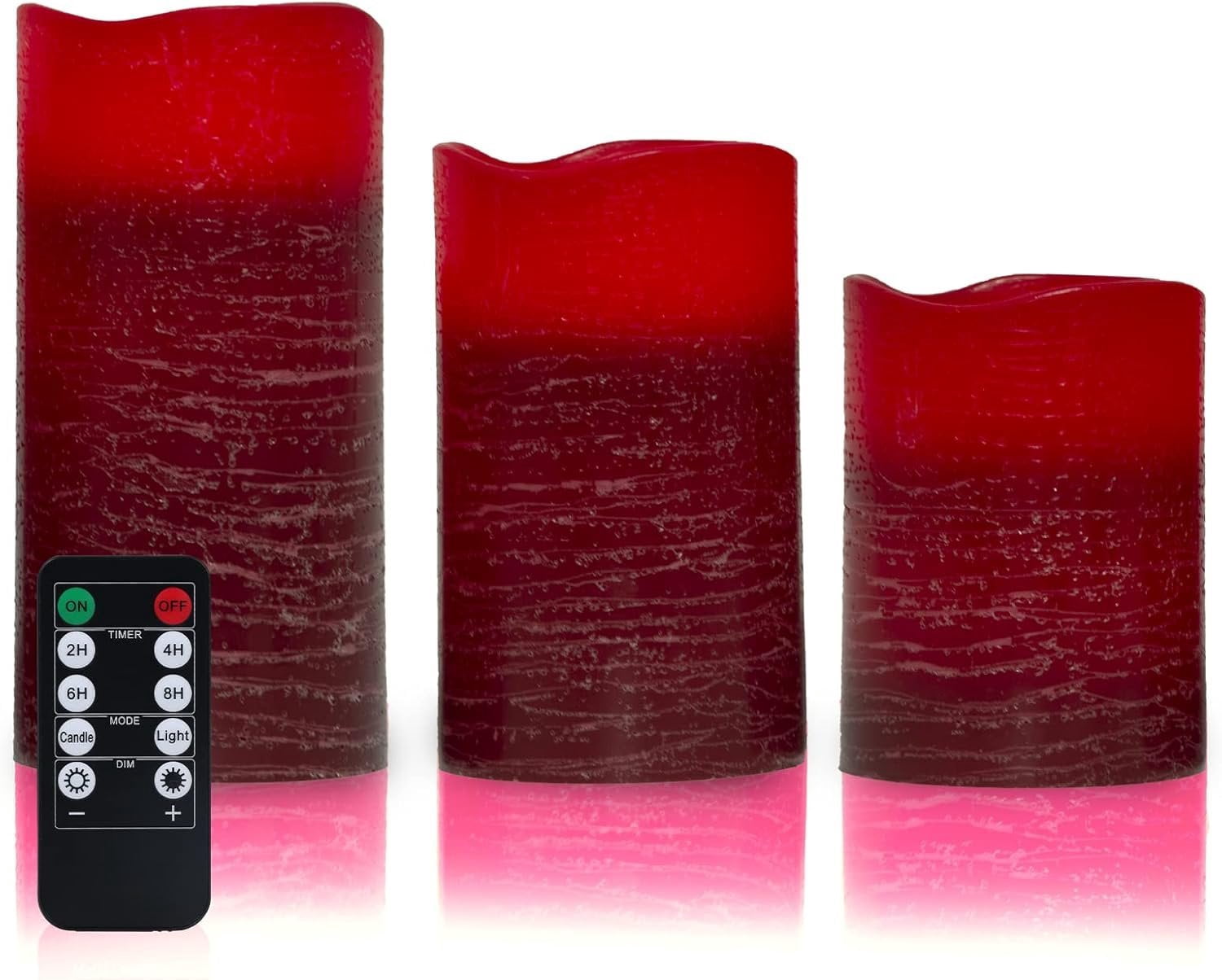 Red Flameless Candles Real Wax Pillar Candles Operated with Cycling 5H ...