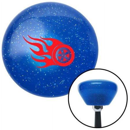 Red Flaming Wheel Blue Retro Metal Flake Shift Knob with M16 x 1.5 Insert Shifter