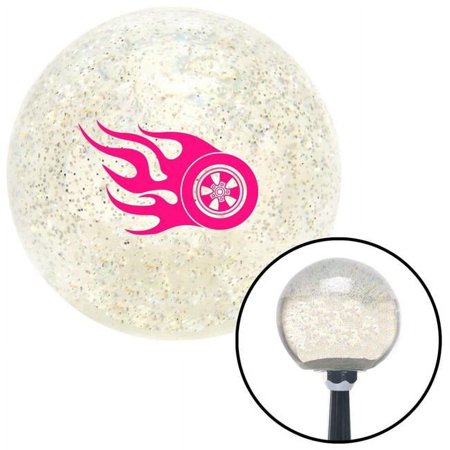 Red Flaming Wheel Clear Metal Flake Shift Knob with M16 x 1.5 Insert Shifter Auto