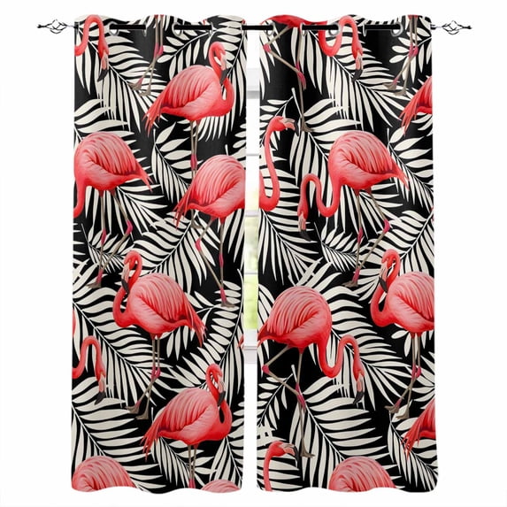 Red Flamingo Blackout Curtains 54 Inches Long, Summer Tropical Plants Leaves Botanical Black Thermal Insulated Black Out Curtains, Darkening Window Curtain for Bedroom Living Room 52"x54" 2 Panels