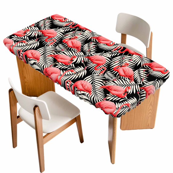 Red Flamingo Table Cloths for 3 Foot Rectangle Tables, Summer Tropical Plants Leaves Botanical Black Patio Waterproof Elastic Fitted Tablecloths, Washable Rectangular Table Cover for Camping