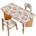 thumbnail image 1 of Red Flamingo Table Cloths for 5 Foot Rectangle Tables, Summer Tropical Plants Leaves Botanical Green Patio Waterproof Elastic Fitted Tablecloths, Washable Rectangular Table Cover for Camping, 1 of 8