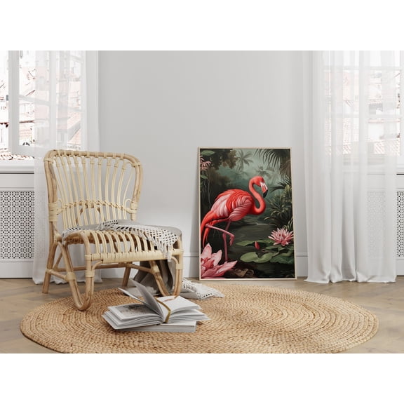 Red Flamingo Tropical Jungle Wildlife Wall Decor, Unframed Paper Poster 8x10in