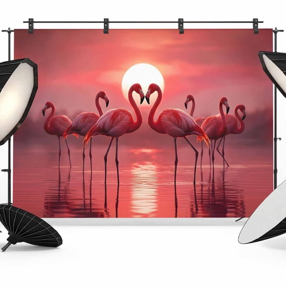 Red Flamingos Photography Backdrop 10x8FT, Tropical Animal Romantic Silhouette at Dusk Sunset Glow Photo Backdrops, Background for Photography Studio Photo Studio Background, Back Drop for Photoshoot