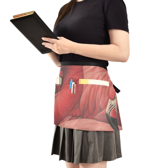 Red Flamingos Server Apron with 3 Pockets Waist Apron for Waiter Waitress