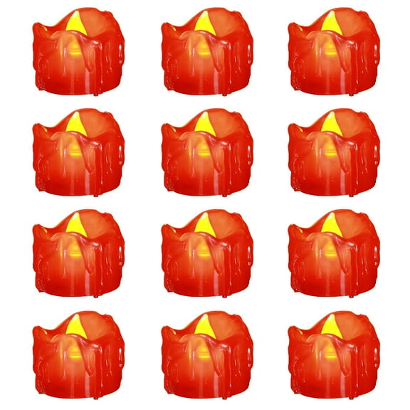 Red Flickering Flame Tealight Candles, Melting Design(Plastic), Battery Operated LED Flameless Tea Lights for Party, Wedding, Christmas and Valentine's Day, Pack of 12