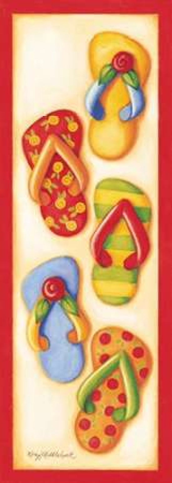 Red Flip Flop Group Canvas Art - Kathy Middlebrook (24 x 48)