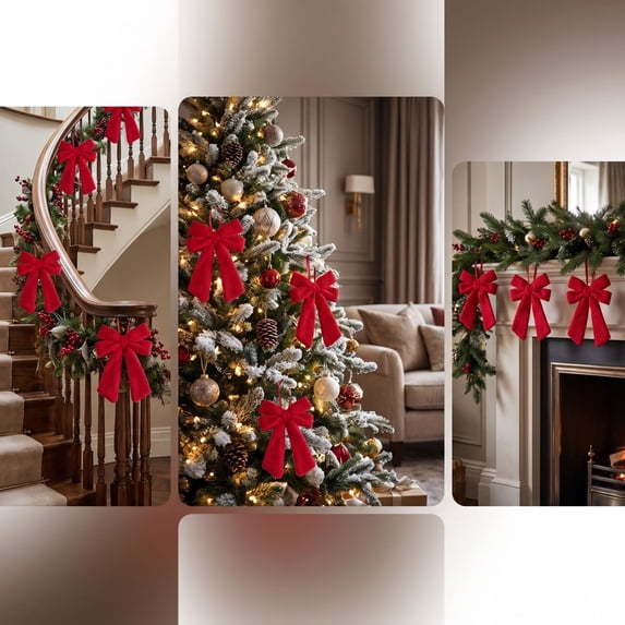 Red Flocked Bow Christmas Ornament with Velvety Soft Touch – Perfect for Tree, Wreath, and Door Decor