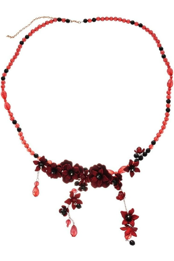 Red Floral Beaded Waist Belt for Dress Jeans Beads Crystal Flower Tassel Charms Dangle Drop Waist Belts for Halloween Costume Party