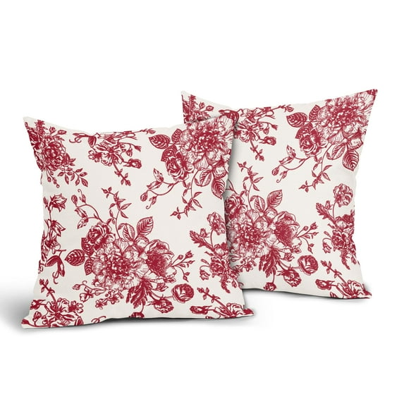Red Floral Block Print Pillow Covers 16x16 Inch Set of 2, Vintage Floral Spring Decorative Throw Pillow Cases Boho Cushion Covers Rustic Decoration Gift Farmhouse Home Sofa Couch Bedroom Decor