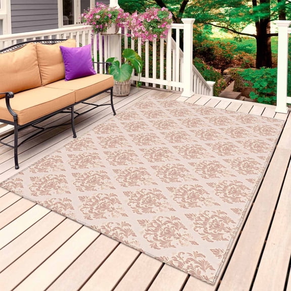 Red Floral Boho Outdoor Rug 3x5 Ft, Non Slip Washable Area Rug, Vintage Ethnic Tribe Abstract Art Patio Rugs Carpet Runner, Large Floor Mat for Indoor/Outdoor Deck Porch Camping