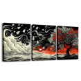 thumbnail image 1 of Red Floral Canvas Wall Art Set of 3, Abstract Art Poster Prints Living Room Bedroom D茅cor, Chinese Landscape Painting Print Wall Art Nature Rustic Floral Red Golden Wall Decor, 1 of 5